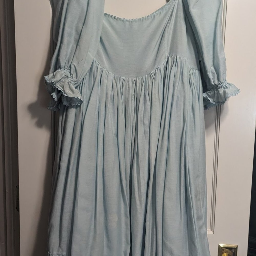 Selkie - The French Puff Dress - Water Baby Organdy - Blue Cotton - Size 1X